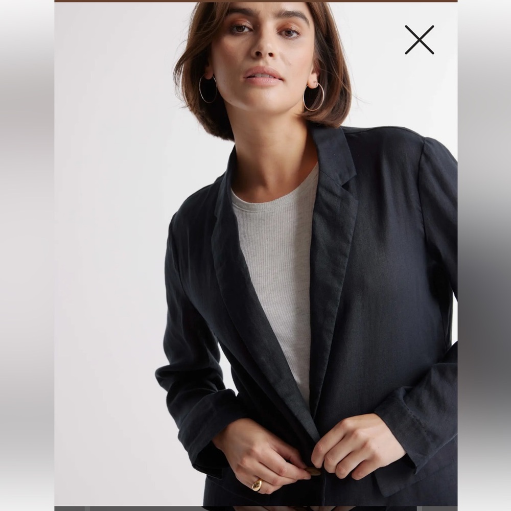 Quince Black Linen Blend Single-Button Blazer